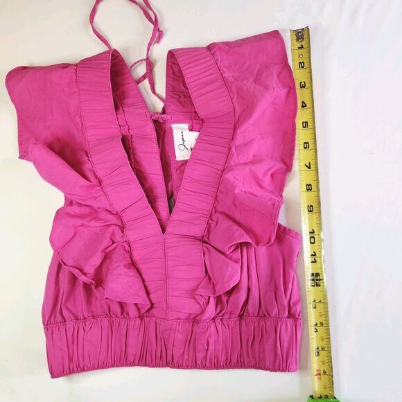 Japna 100% Cotton Pink Ruffle Crop Top Women's Sz S Boho Resort Vacation Blouse - Picture 9 of 9